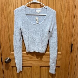 Aeropostale Light Blue Fuzzy Scoop Neck Sweater